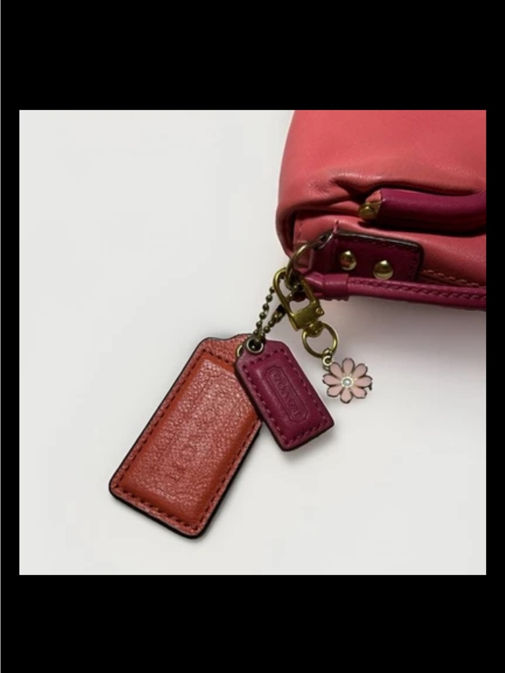 Coach Clutch/Wristlet, Foldover, Kisslock, Two-Tone Coral, Pink Leather, Brass - Picture 4 of 14
